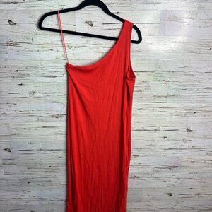 Banana Republic Red orange ribbed One-Shoulder Dress size small